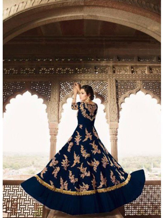 Navy Blue Desi Pakistani Indian Wedding Gown