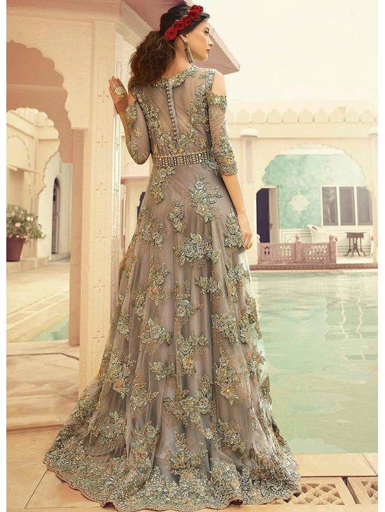 Mehndi Green Heavy Embellished Indian Wedding Gown