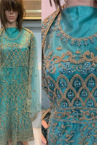 Turquoise Embroidered Indian Designer Anarkali Dress