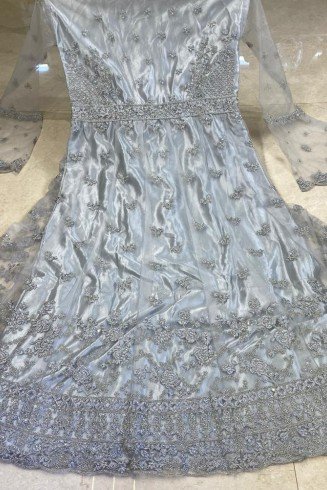 Silver Grey Heavy Embellished & Embroidered Indian Wedding Gown