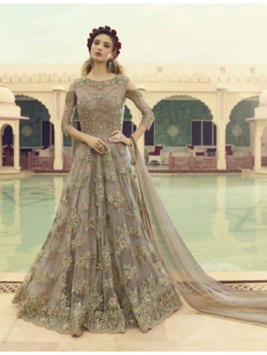 Mehndi Green Heavy Embellished Indian Wedding Gown