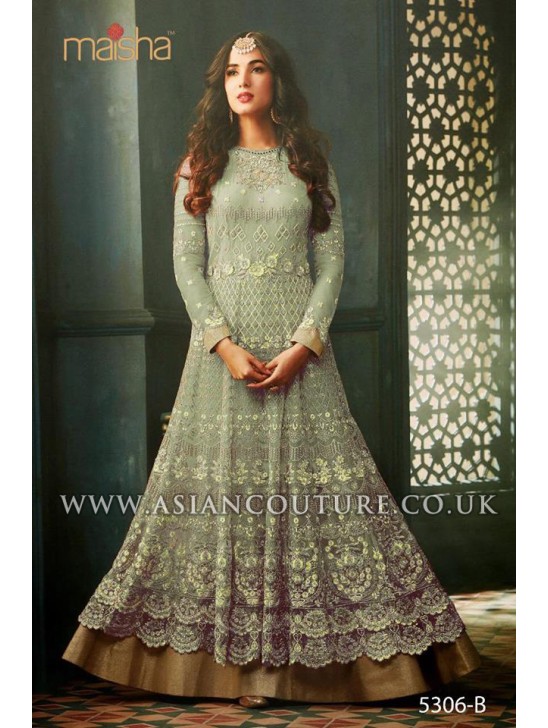 Aqua Marine Green Indian Party Wear Asian Anarkali Wedding Bridal Dress