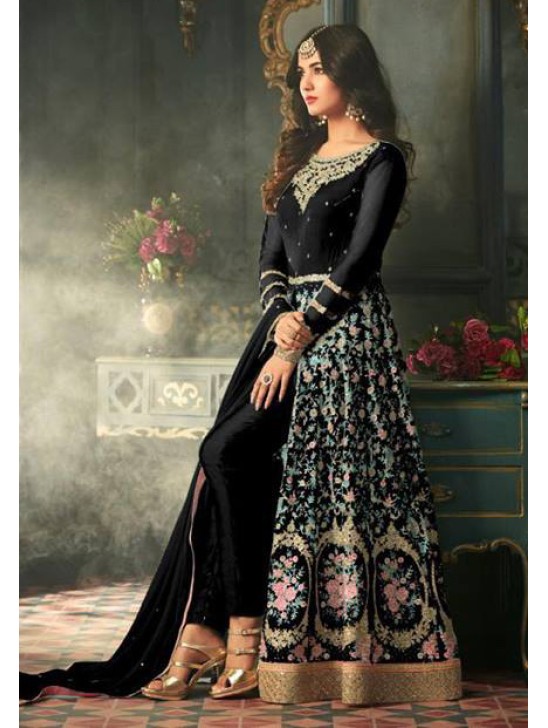 Black Indian Party Wear Asian Anarkali Wedding Bridal Gown Dress