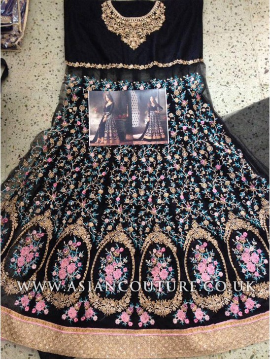 Black Indian Party Wear Asian Anarkali Wedding Bridal Gown Dress