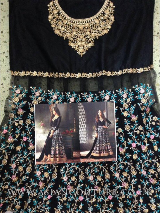 Black Indian Party Wear Asian Anarkali Wedding Bridal Gown Dress