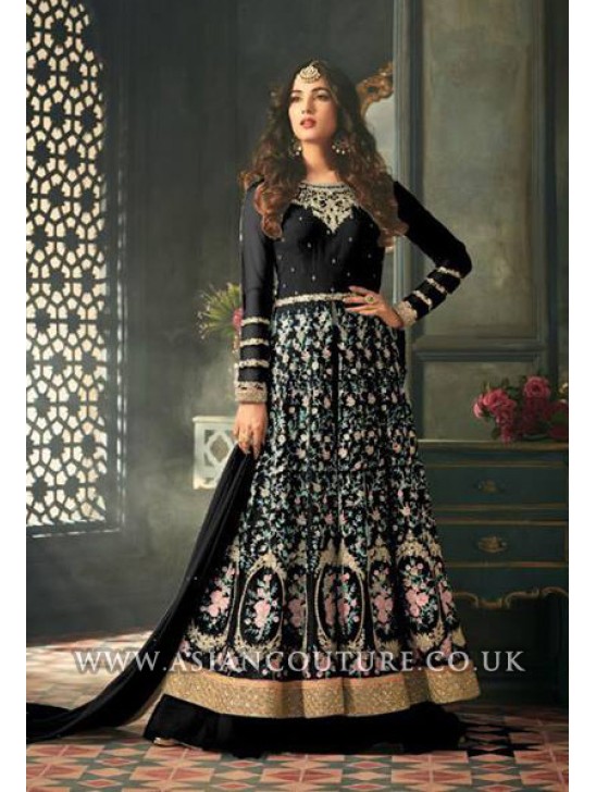 Black Indian Party Wear Asian Anarkali Wedding Bridal Gown Dress