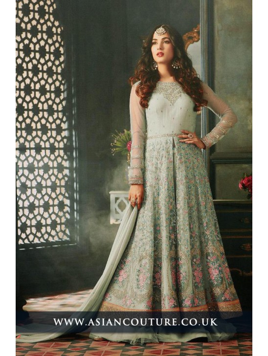 Nile Green Indian Party Wear Asian Anarkali Wedding Bridal Gown Dress