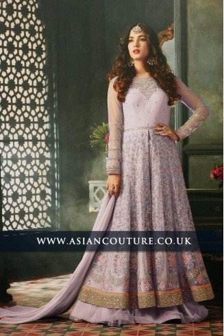 Lime Purple Indian Party Wear Asian Anarkali Wedding Bridal Gown Dress