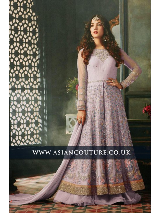 Lime Purple Indian Party Wear Asian Anarkali Wedding Bridal Gown Dress