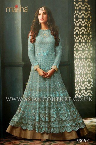 Turquoise Indian Party Wear Asian Anarkali Wedding Bridal Dress