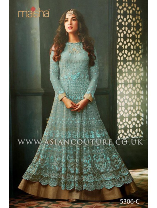 Turquoise Indian Party Wear Asian Anarkali Wedding Bridal Dress