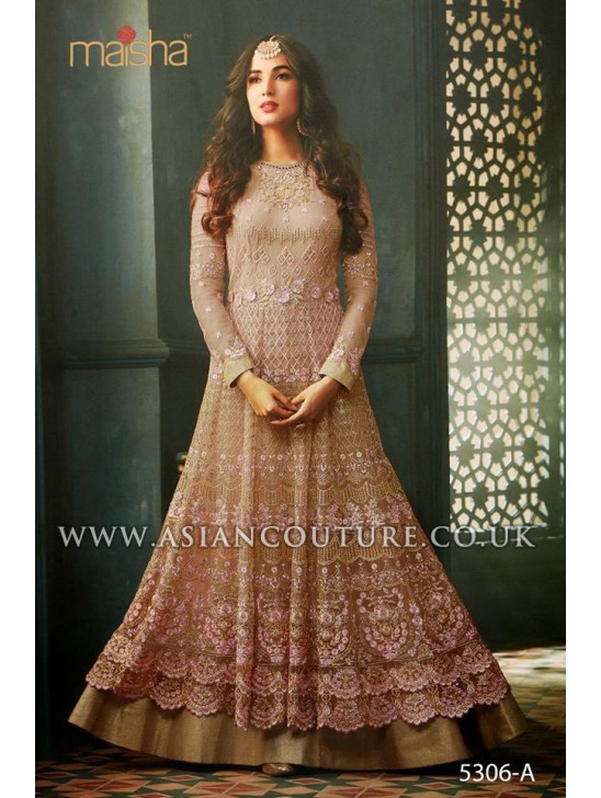 Warm Sand Indian Party Wear Asian Anarkali Wedding Bridal Dress