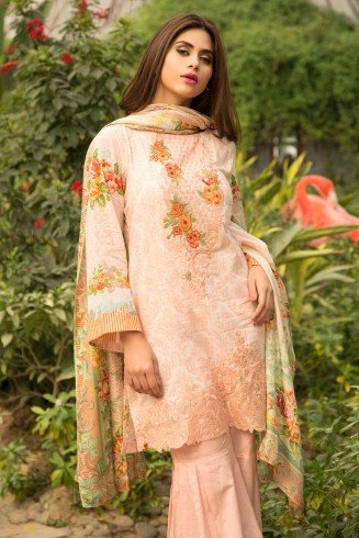 PEACH SPRING SUMMER LAWN EMBROIDERED READY MADE SUIT