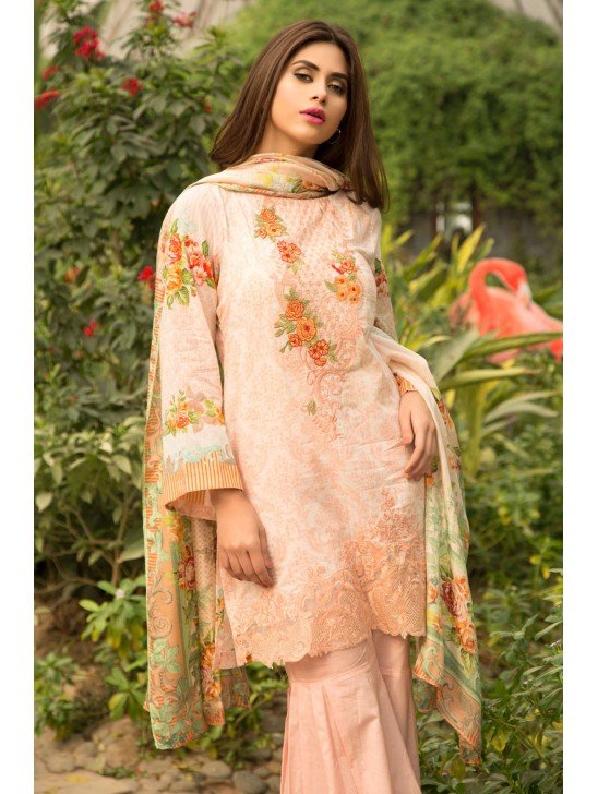 PEACH SPRING SUMMER LAWN EMBROIDERED READY MADE SUIT