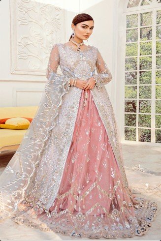 Silver & Pink Jacket Embroidered Bridal Suit