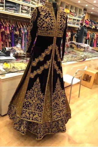 Heavy Indian Velvet Wedding Reception Lehenga