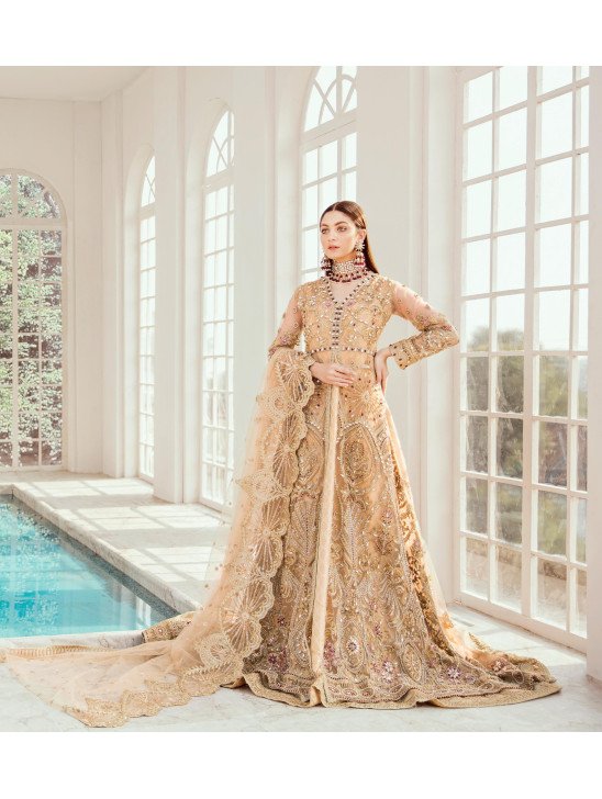 GOLD HEAVY EMBROIDERED PAKISTANI BRIDAL DRESS