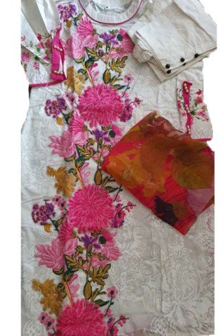 White Pink Contrast Brocade Embroidery Designer Pakistan Capri Suit