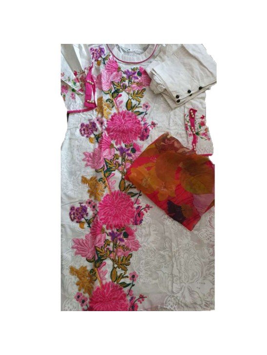 White Pink Contrast Brocade Embroidery Designer Pakistan Capri Suit