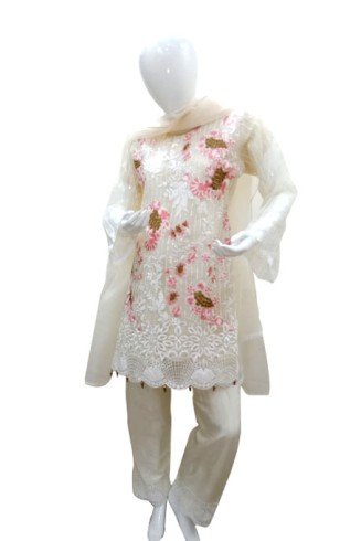 OFF White Cream Organza Pakistani Designer Readymade Suit