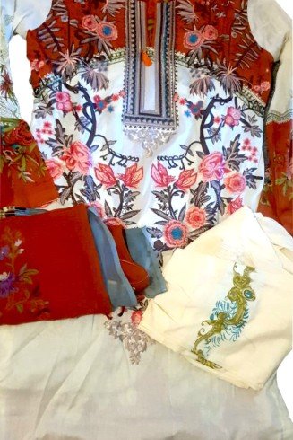 Simran Cream Terracotta Embroidered Pakistani Designer Suit