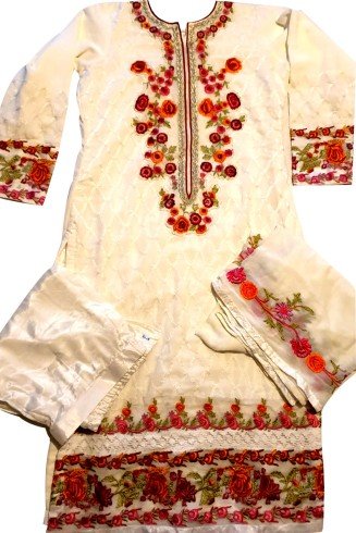 OFF WHITE INDIAN PAKISTANI STYLE READYMADE SALWAR SUIT
