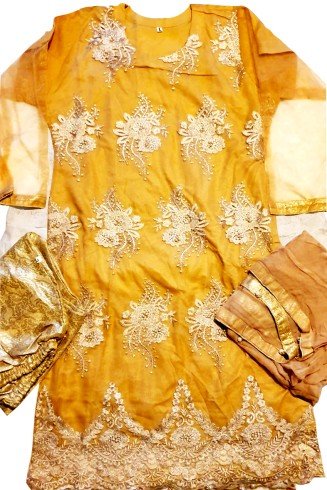 MUSTARD EMBROIDERED READYMADE SUIT