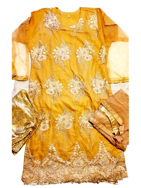 MUSTARD EMBROIDERED READYMADE SUIT