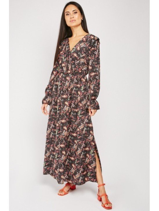 Floral Maxi Dress With Long Sleeves Party Outfit
