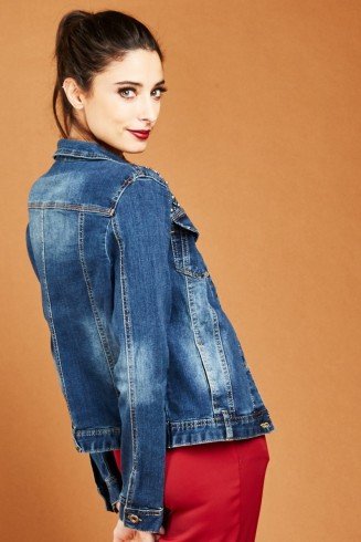Blue Denim Womens Jacket Designer Wear 