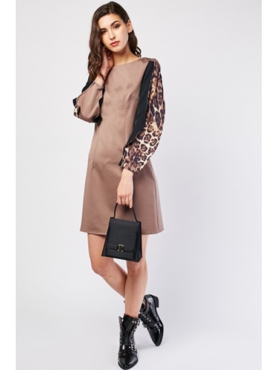 LEOPARD PRINT SLEEVE READYMADE SHIFT DRESS