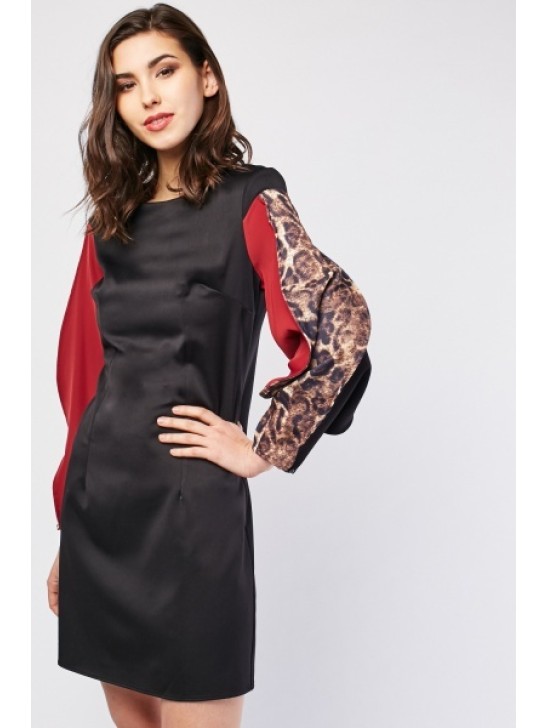 LEOPARD PRINT SLEEVE READYMADE SHIFT DRESS