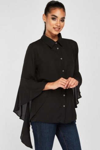 Girls’ Black Flute Sleeve Designer Chiffon Shirt