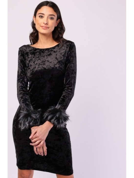 Black Velveteen Readymade Party Dress