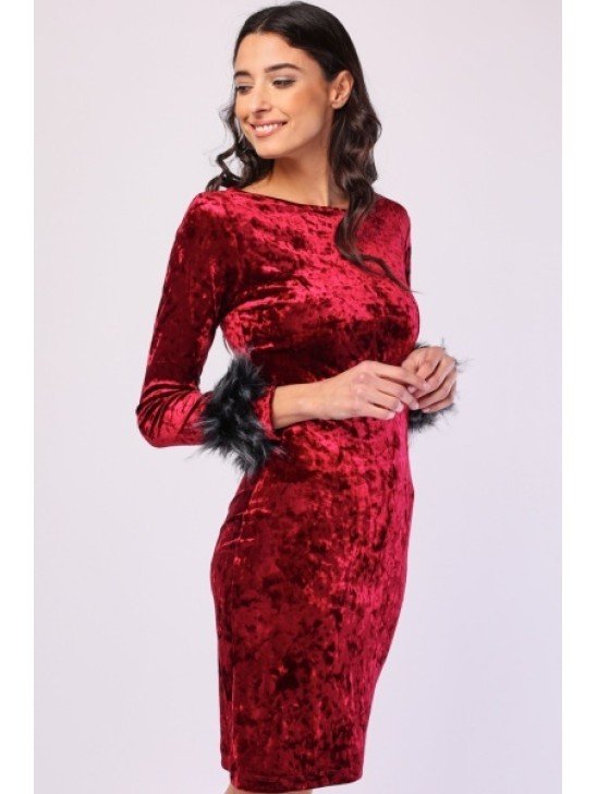 Maroon Velvet Midi Dress Designer Outfit