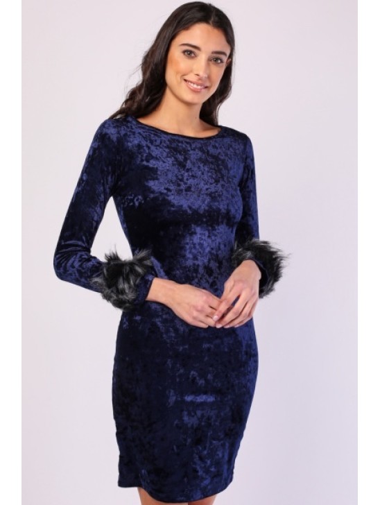 Classic Navy Blue Designer Velvet Dress