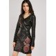 Black Floral Printed Girl Leather Dress Party Outfit