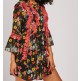 Girls’ Black Floral Printed Tea Chiffon Dress