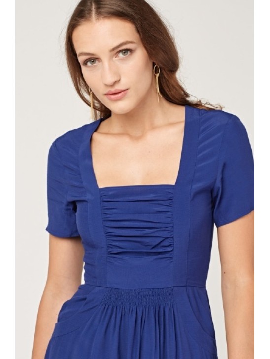 Women Girls’ Classic Blue Square Neck Midi Dress