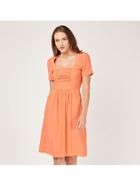 Sandstone Orange Square Neck Midi Dress