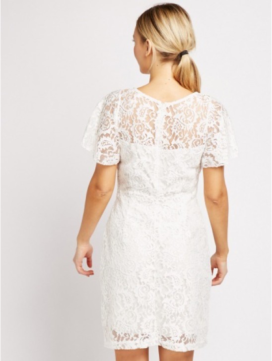 Brilliant White Designer Knitted Lace Dress