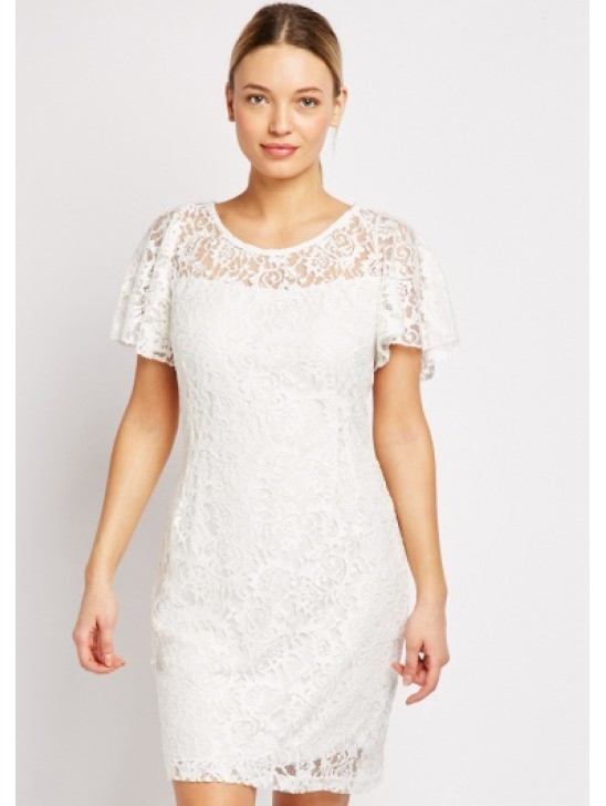 Brilliant White Designer Knitted Lace Dress