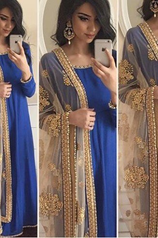 BLUE ANARKALI DRESS WITH EMBROIDERED DUPATTA 