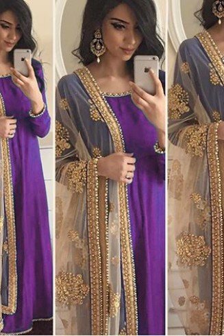 PURPLE ANARKALI DRESS WITH EMBROIDERED DUPATTA 