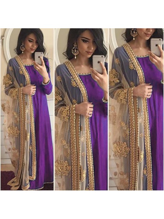 PURPLE ANARKALI DRESS WITH EMBROIDERED DUPATTA