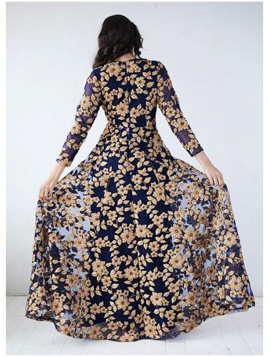 GORGEOUS BLUE HEAVY EMBROIDERED FLOOR LENGTH READY MADE GOWN