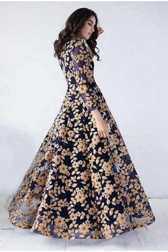 GORGEOUS BLUE HEAVY EMBROIDERED FLOOR LENGTH READY MADE GOWN