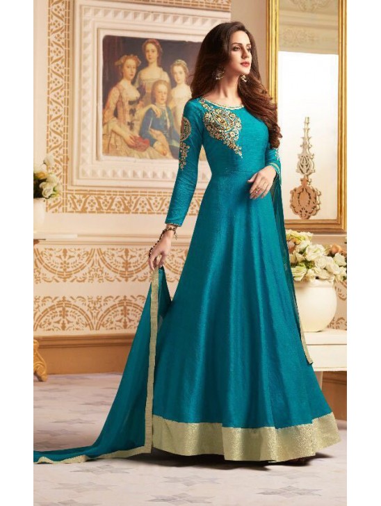 SKY BLUE FLOOR LENGTH READY MADE WEDDING WEAR ANARKALI DRESS