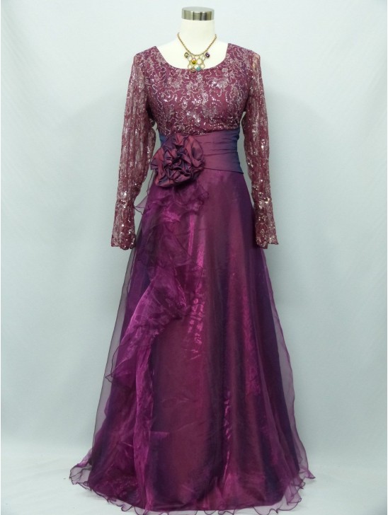 Cherlone Purple Long Sleeve Wedding/Evening Ballgown Formal Bridesmaid Dress