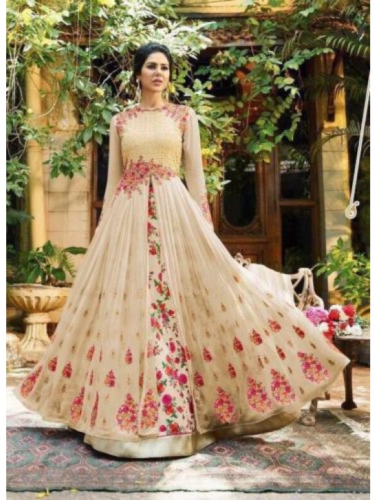 Floral Indian Gown Front Slit Party Dress